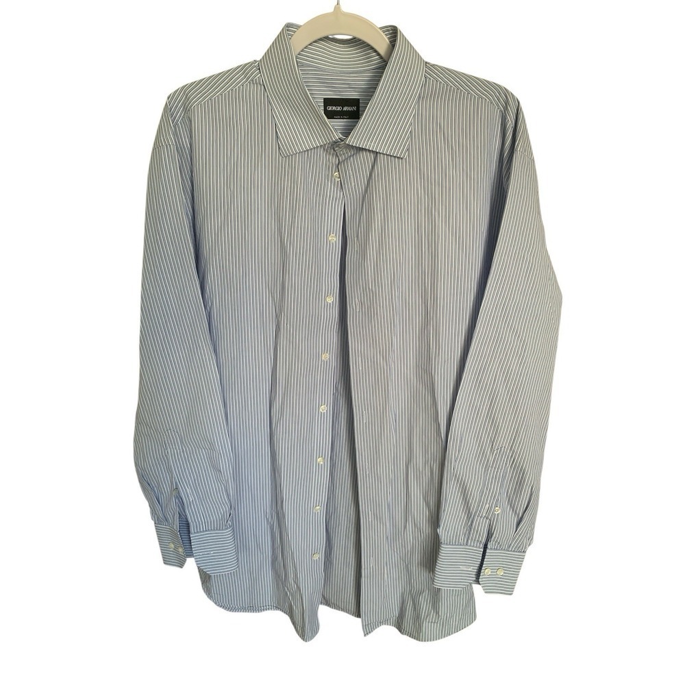 Giorgio Armani Men's Striped Shirt , 100% Cotton, Size 44 Whit Small Defect